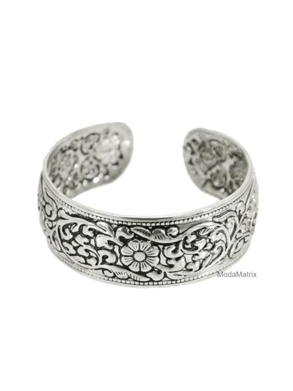 Vintage Carved Flower Cuff Bracelet Metal Adjustable Open Bangle Armlet
